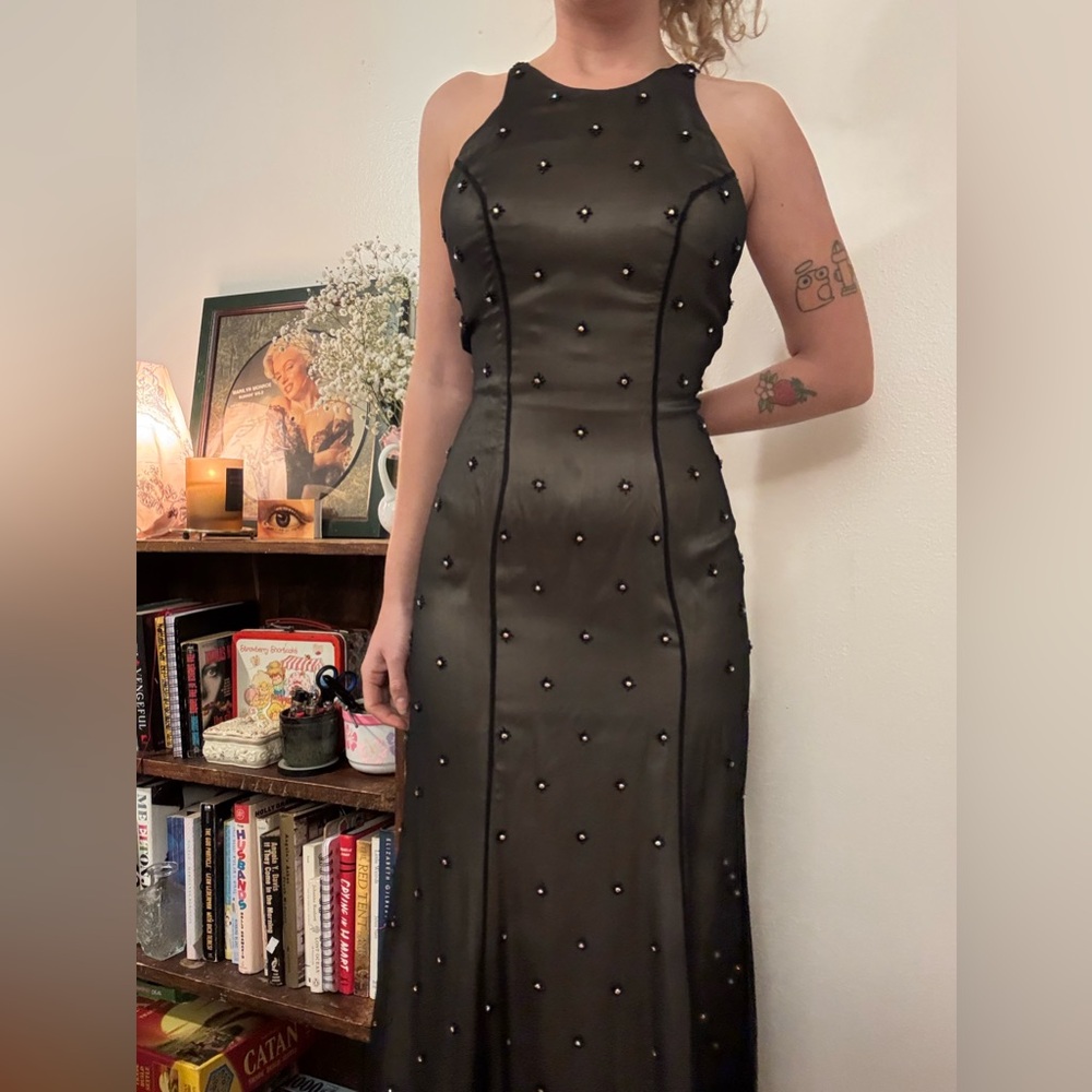 Black Rhinestone Chiffon Prom Dress, Sleeveless, High Neck, Lined, Size XS-XXS